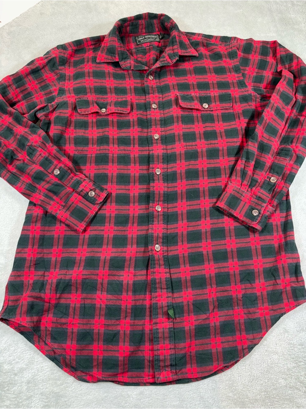 VTG Polo Country Ralph Lauren Red Dark Green Buffalo Plaid Flannel Shirt M